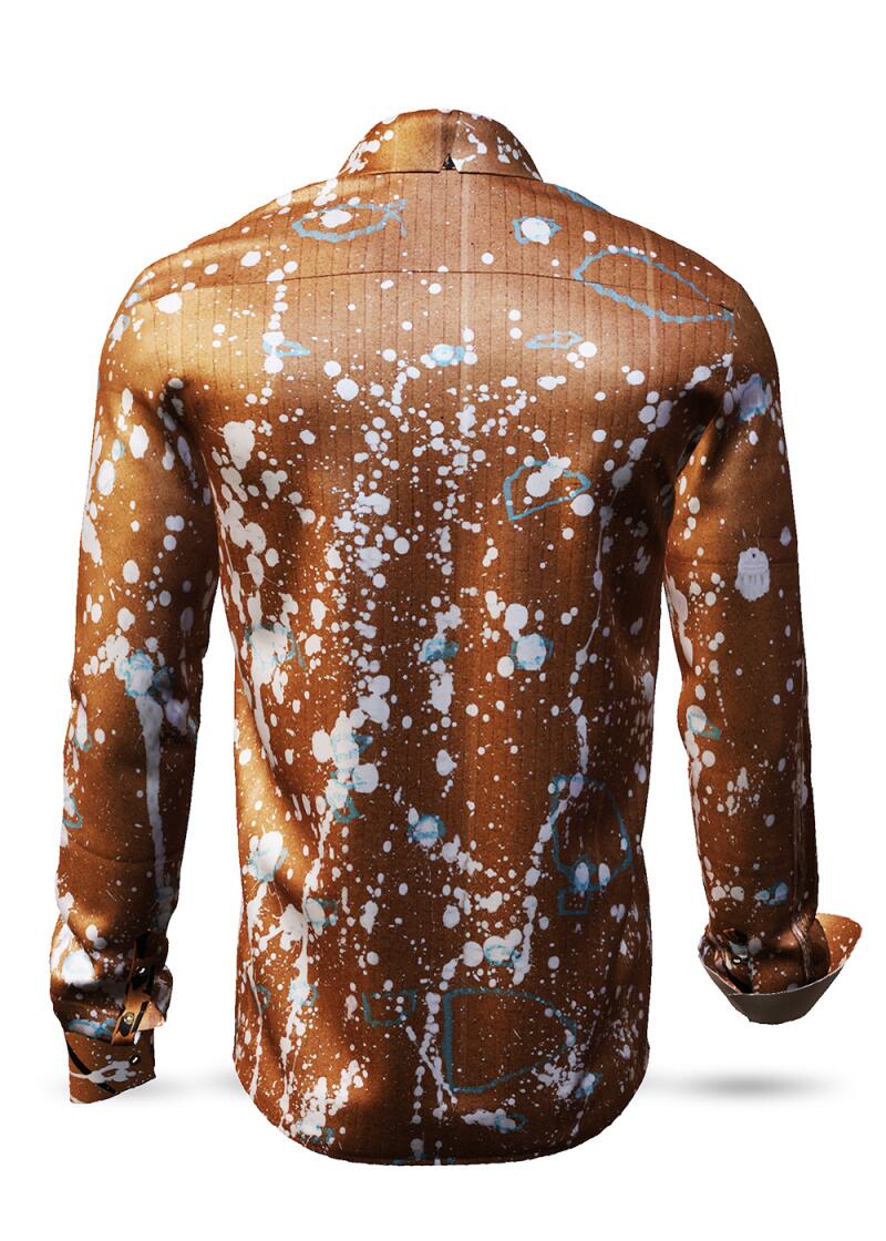 FRAGILE - Brown long-sleeved shirt with parcel labels - GERMENS artfashion - Special long sleeve shirt in small limitation - Made in Germany