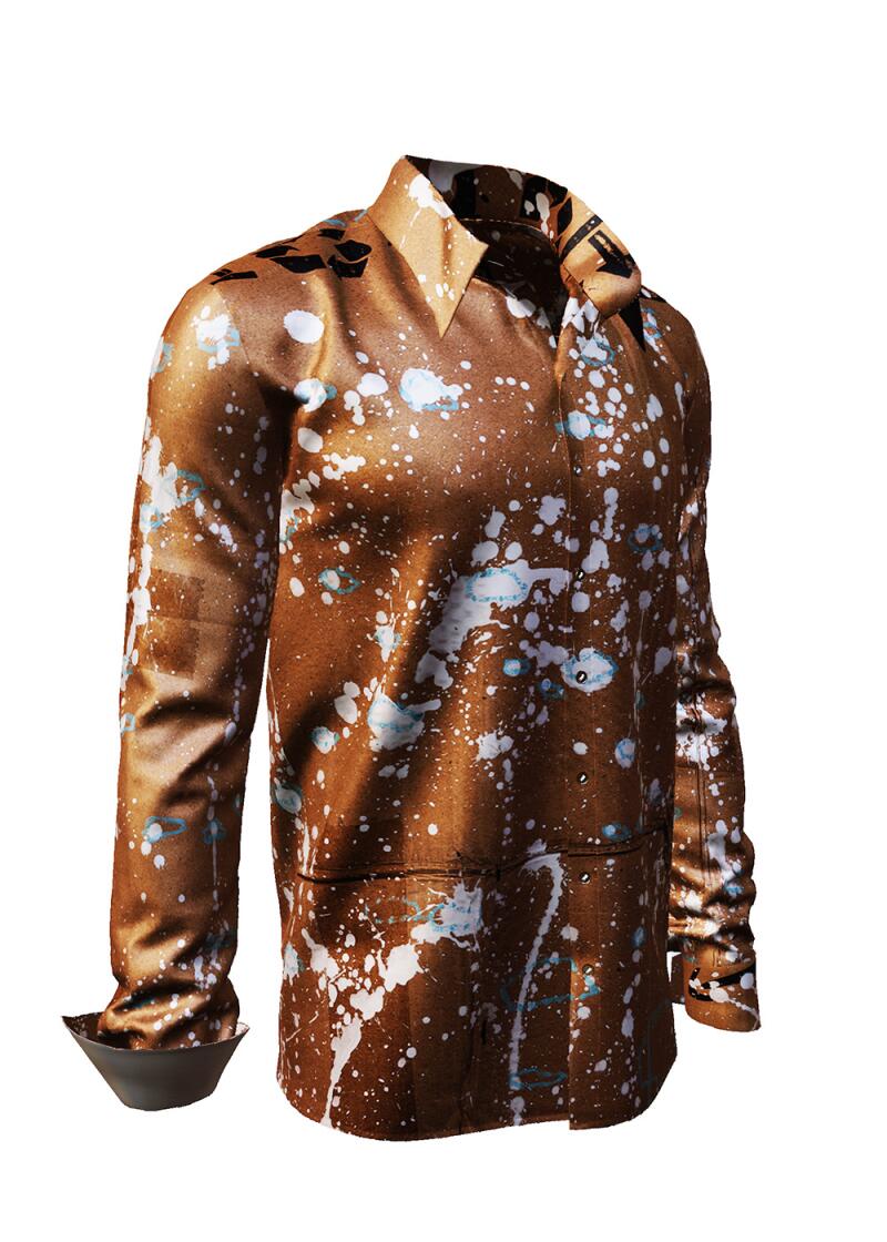 FRAGILE - Brown long-sleeved shirt with parcel labels - GERMENS artfashion - Unique long sleeve shirt designed by artists - Made in Germany