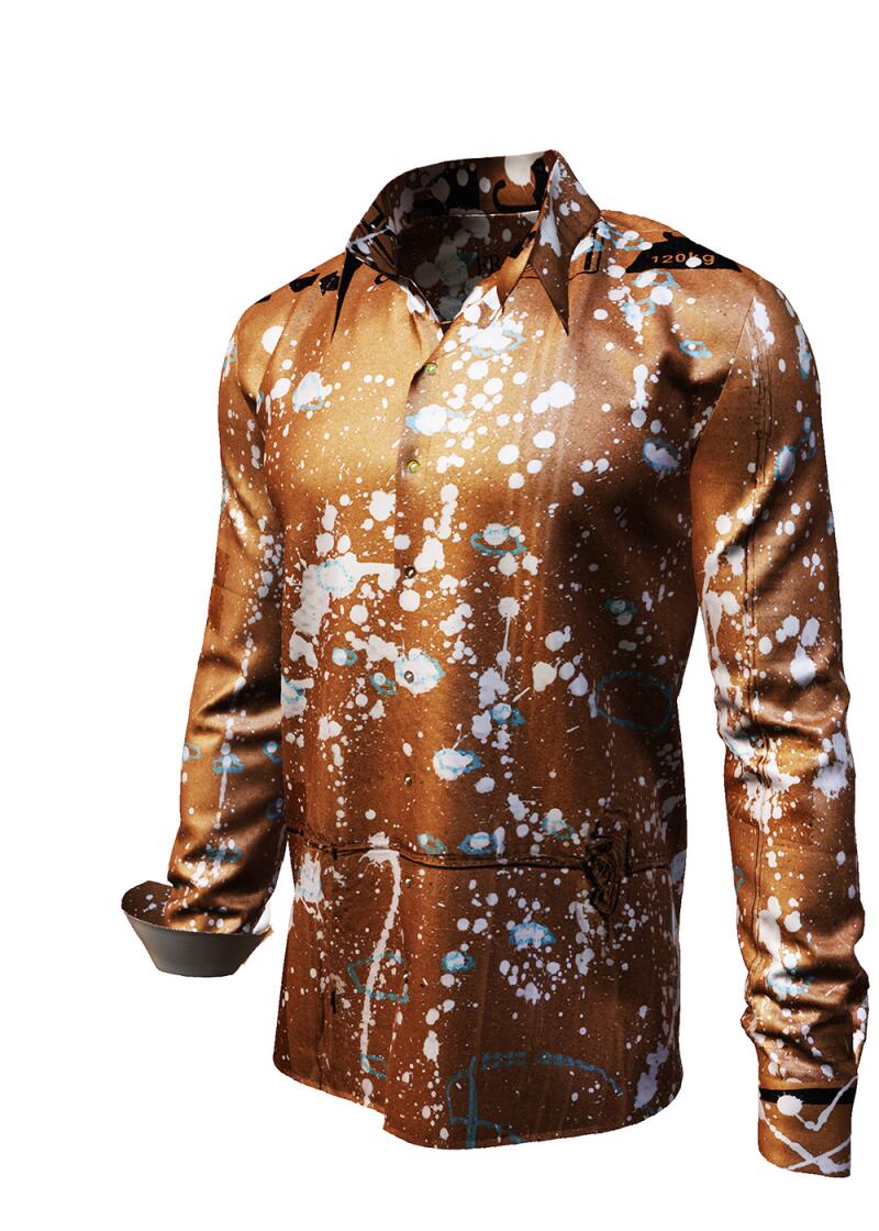FRAGILE - Brown long-sleeved shirt with parcel labels - GERMENS