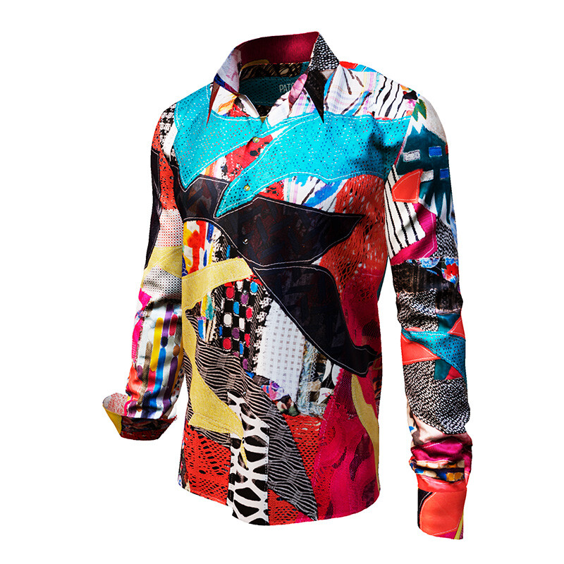 PATCHWORK - creative long sleeve shirt in patchwork design - GERMENS artfashion - Unique long sleeve shirt designed by artists - Made in Germany