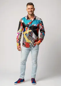 Discover colorful button up shirts for men PATCHWORK -...