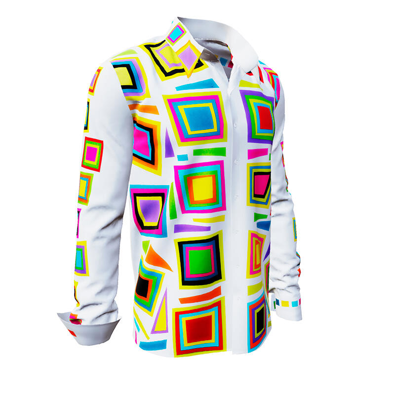 SUMMERDAY - Light-coloured long-sleeved shirt with coloured squares - GERMENS artfashion - Unique long sleeve shirt designed by artists - Made in Germany