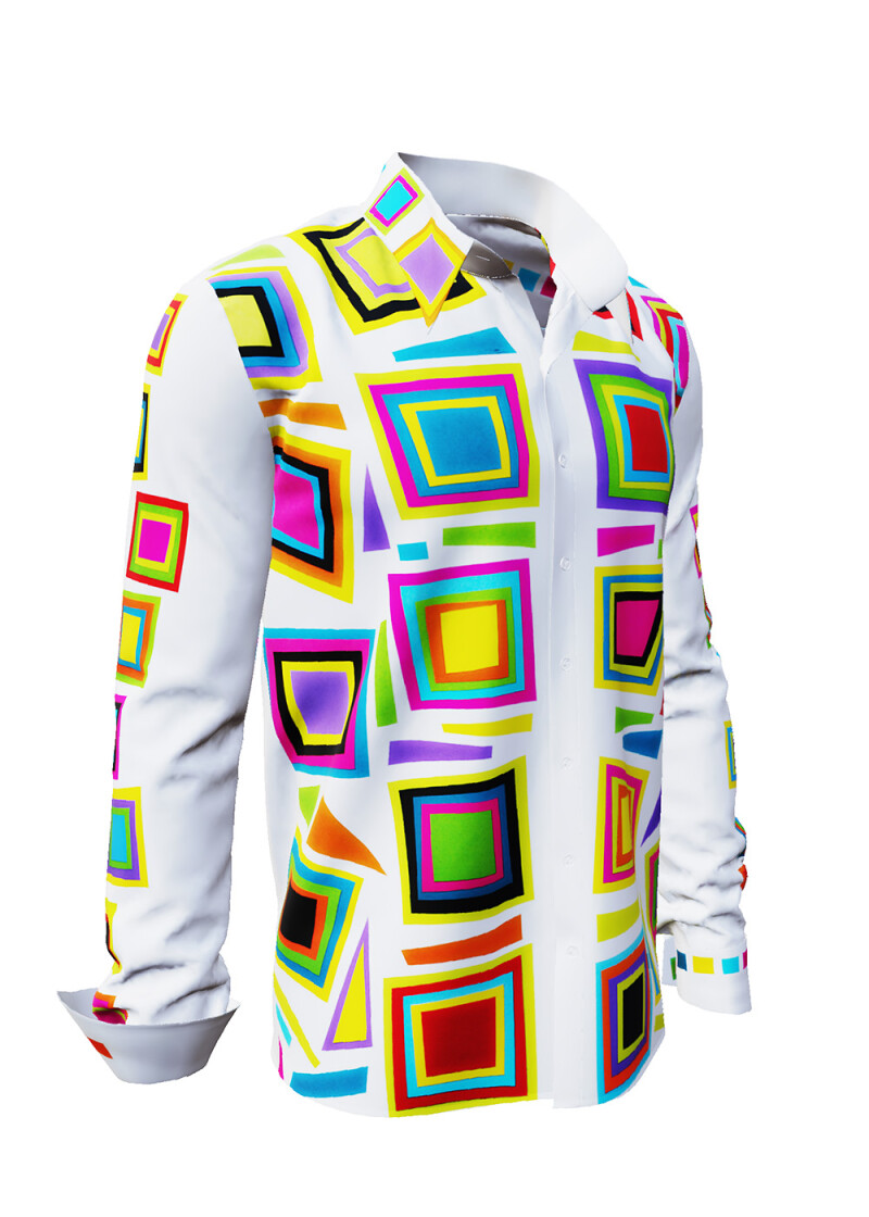 SUMMERDAY - Light-coloured long-sleeved shirt with coloured squares - GERMENS artfashion - Unique long sleeve shirt designed by artists - Made in Germany