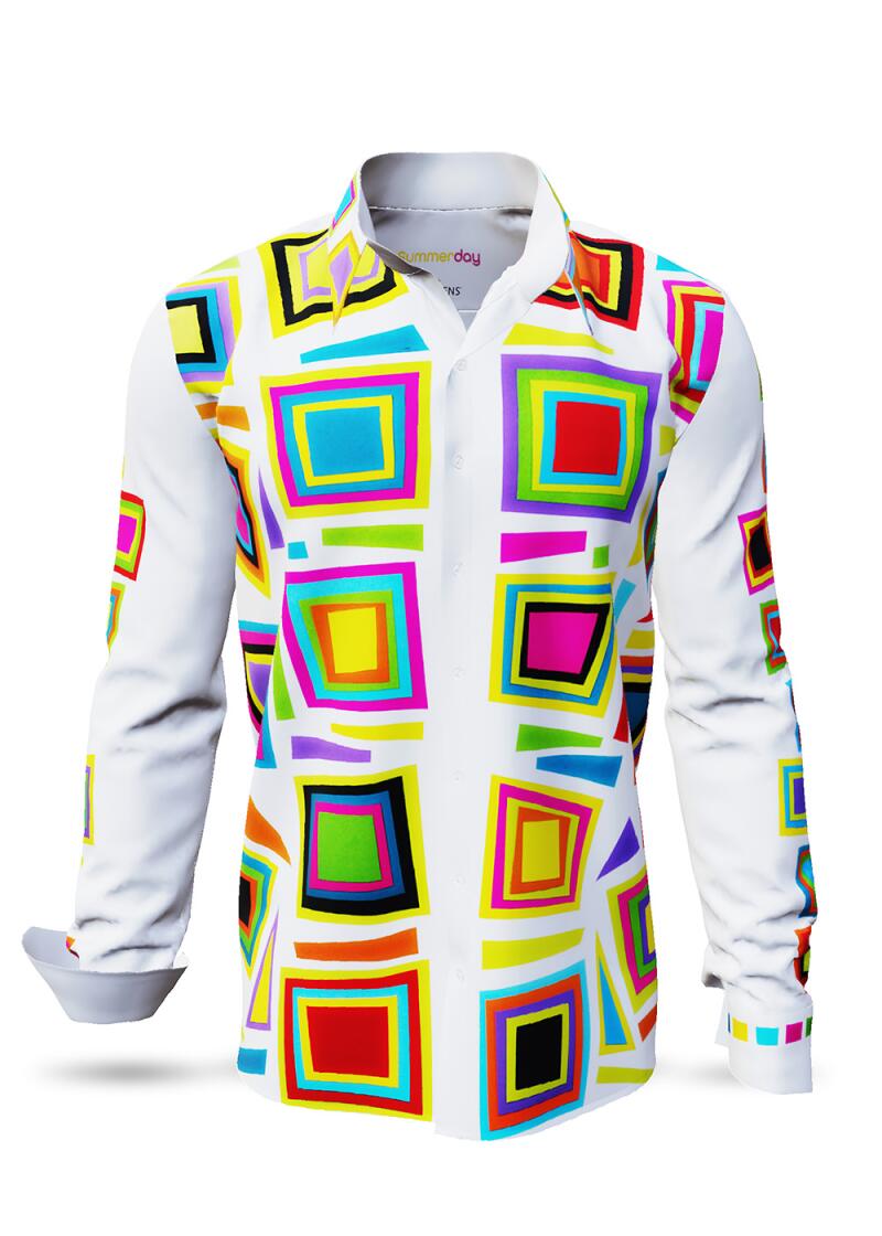 SUMMERDAY - Light-coloured long-sleeved shirt with coloured squares - GERMENS artfashion - Unusual long sleeve shirt in 10 sizes - Made in Germany