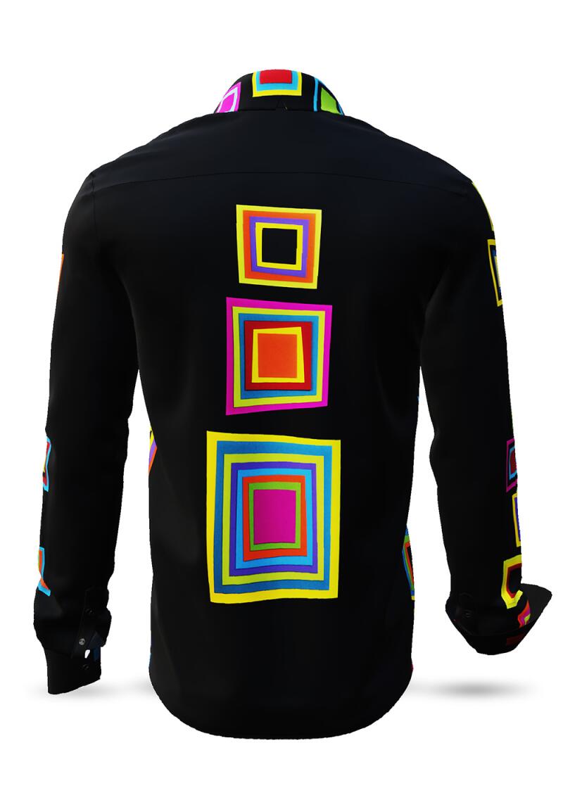 SUMMERNIGHT - Dark-coloured long-sleeved shirt with coloured squares - GERMENS artfashion - Special long sleeve shirt in small limitation - Made in Germany
