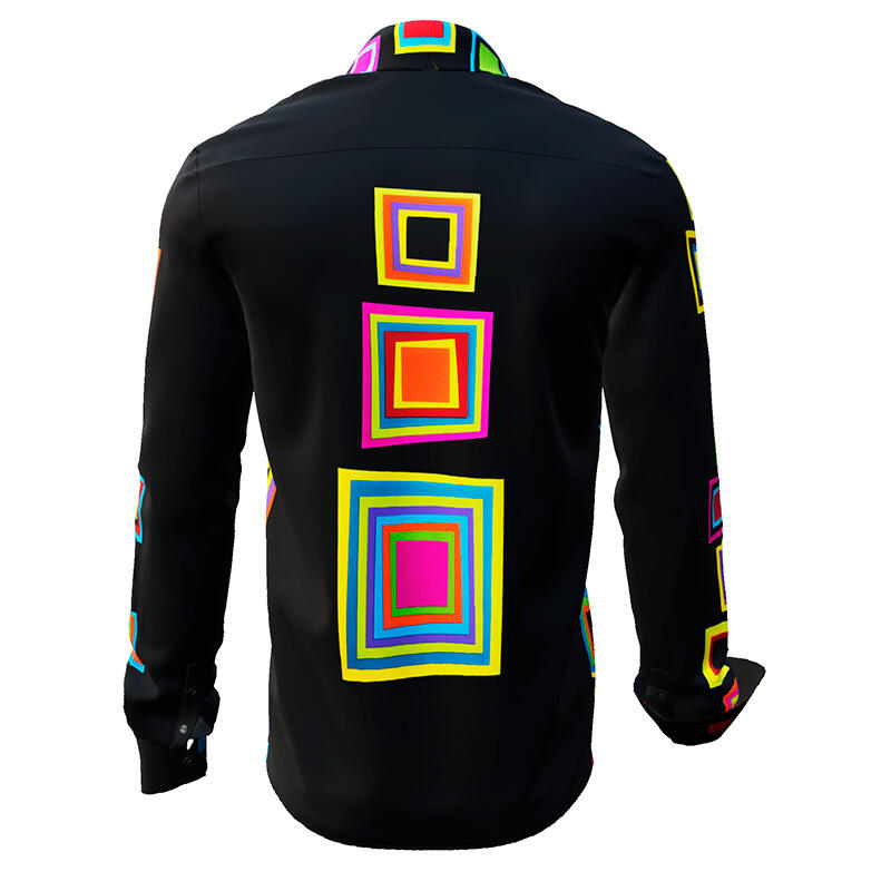 SUMMERNIGHT - Dark-coloured long-sleeved shirt with coloured squares - GERMENS artfashion - Unique long sleeve shirt designed by artists - Made in Germany