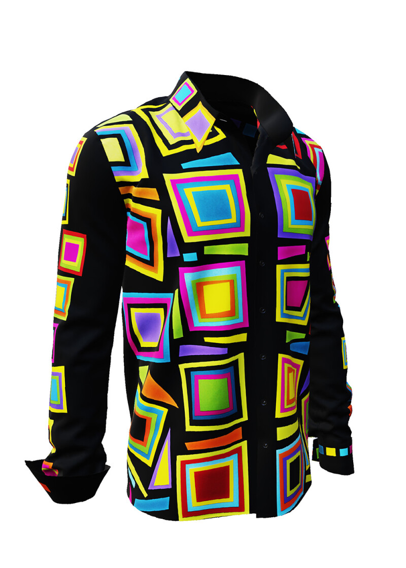 SUMMERNIGHT - Dark-coloured long-sleeved shirt with coloured squares - GERMENS artfashion - Unique long sleeve shirt designed by artists - Made in Germany