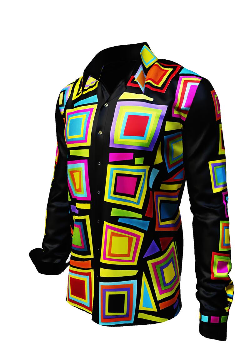 SUMMERNIGHT - Dark-coloured long-sleeved shirt with coloured squares - GERMENS