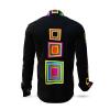 SUMMERNIGHT - Dark-coloured long-sleeved shirt with coloured squares - GERMENS artfashion - Special long sleeve shirt in small limitation - Made in Germany