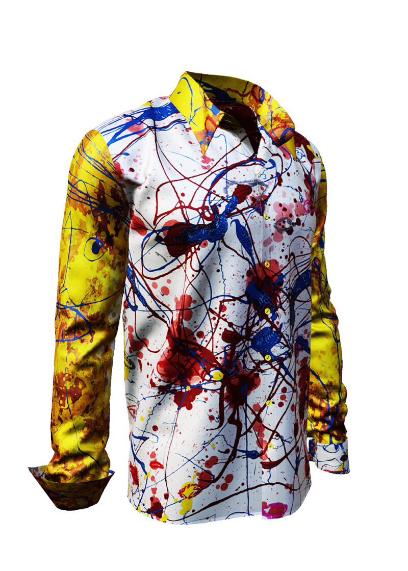 HEARTBEAT - Schwungvolles Langarmhemd mit gelben rmeln - GERMENS artfashion - Unique long sleeve shirt designed by artists - Made in Germany