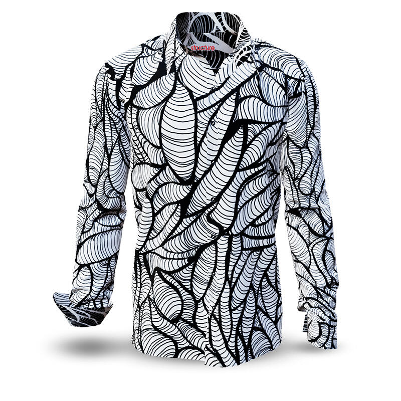 STRUCTURA - Black white long-sleeved shirt- GERMENS artfashion - Unusual long sleeve shirt in 10 sizes - Made in Germany
