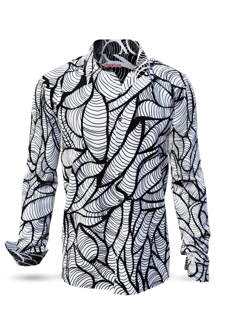 STRUCTURA - Black white long-sleeved shirt- GERMENS artfashion - Unusual long sleeve shirt in 10 sizes - Made in Germany