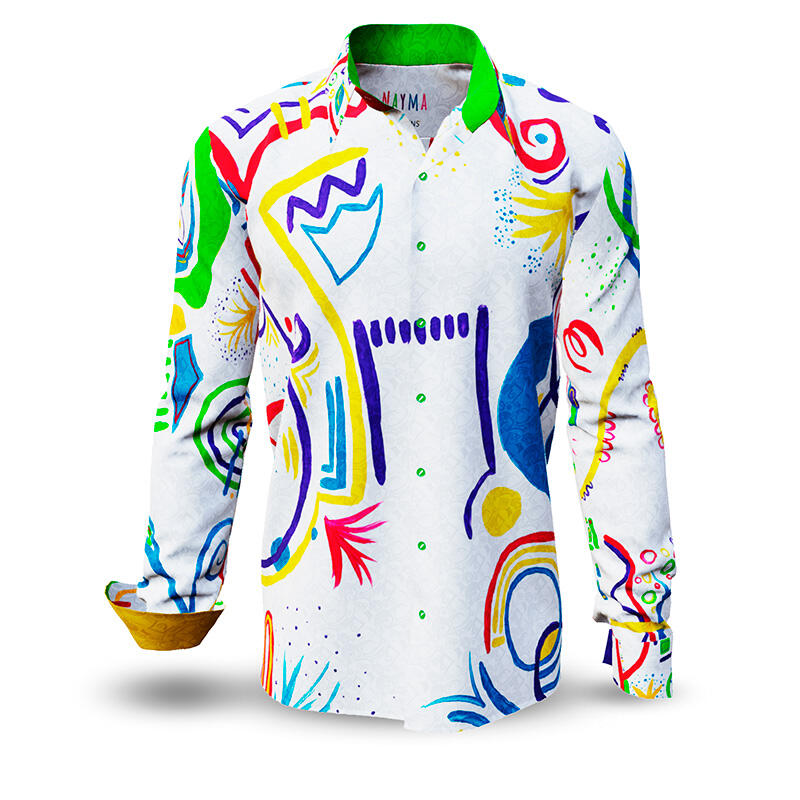 NAYMA - bright long-sleeved shirt with colourful drawings - GERMENS artfashion - Unusual long sleeve shirt in 10 sizes - Made in Germany