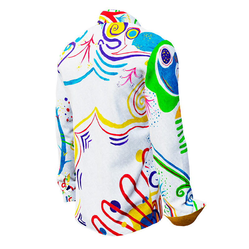 NAYMA - bright long-sleeved shirt with colourful drawings - GERMENS artfashion - Unique long sleeve shirt designed by artists - Made in Germany
