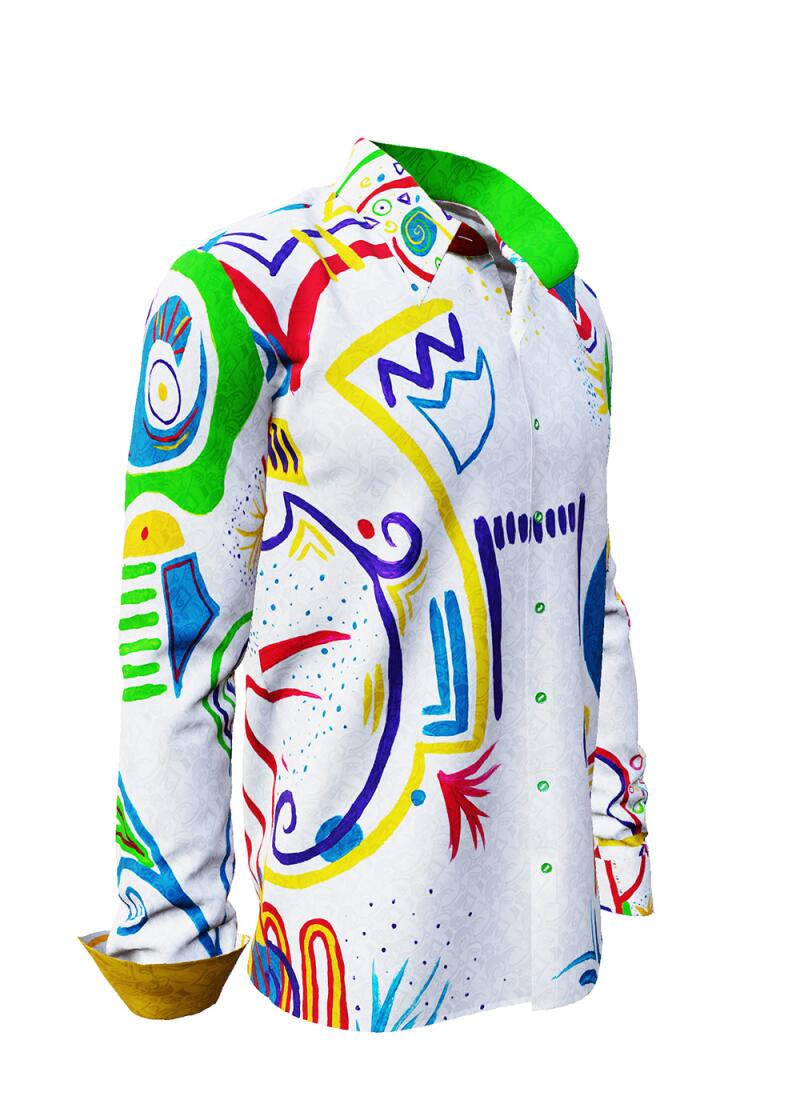 NAYMA - bright long-sleeved shirt with colourful drawings - GERMENS artfashion - Unique long sleeve shirt designed by artists - Made in Germany