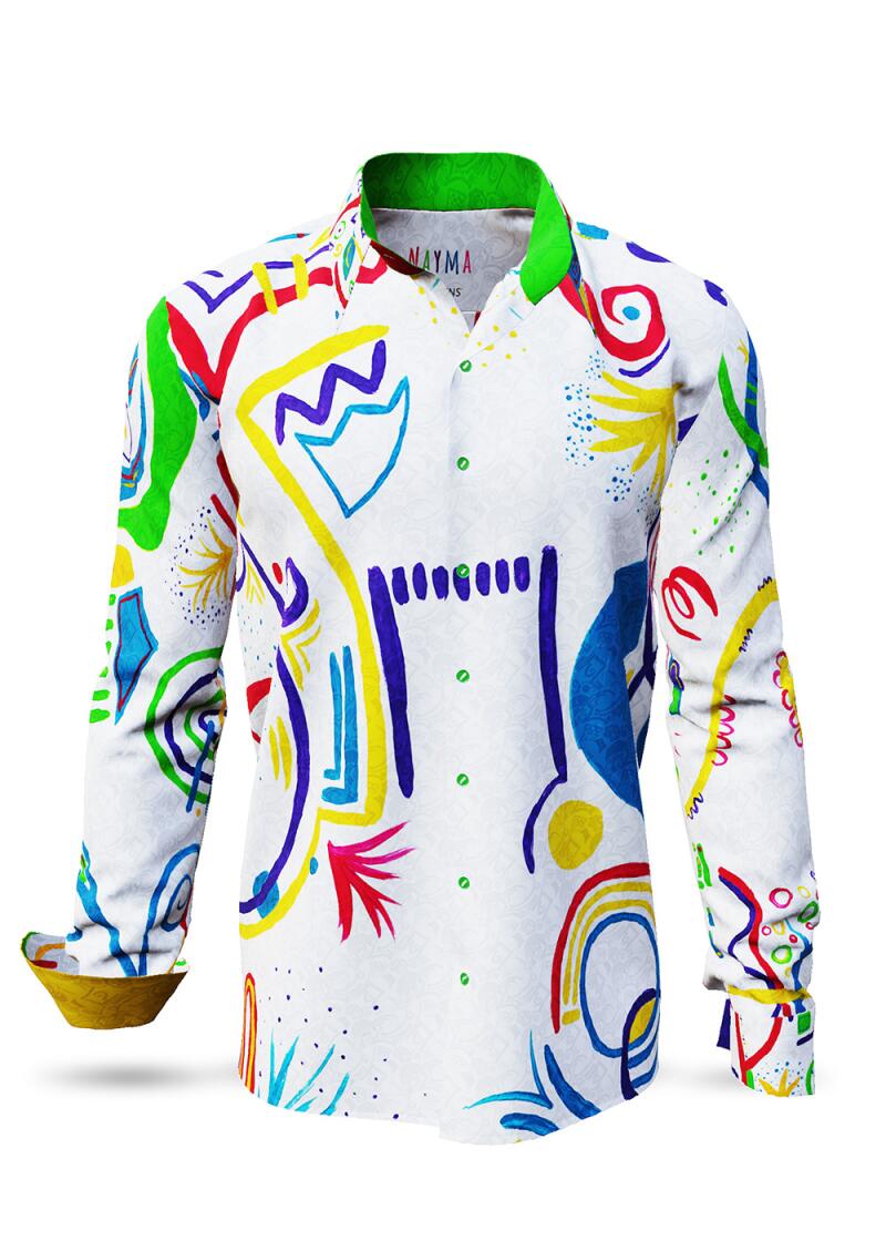 NAYMA - bright long-sleeved shirt with colourful drawings - GERMENS artfashion - Unusual long sleeve shirt in 10 sizes - Made in Germany