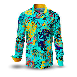 MAMBO - Dunkles Freizeithemd mit farbigen Zeichnungen -...