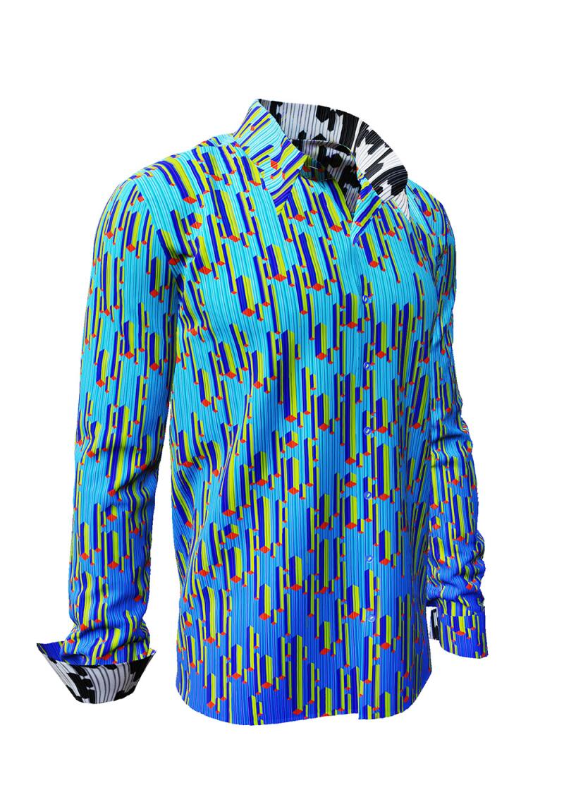 STALACNITE BLUE - blue shirt with yellow stalactite shapes - GERMENS