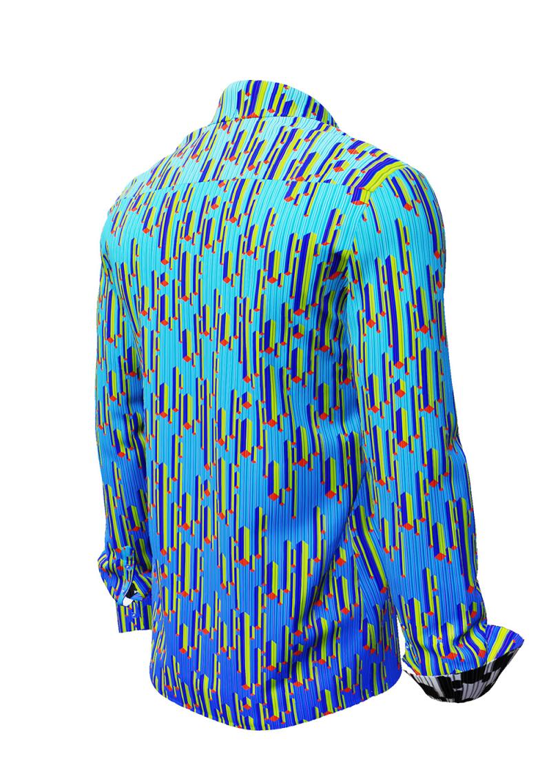 STALACNITE BLUE - blue shirt with yellow stalactite shapes - GERMENS