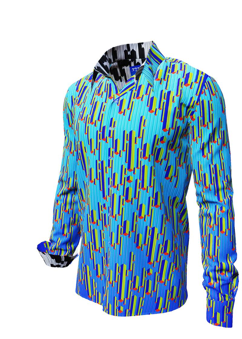 STALACNITE BLUE - blue shirt with yellow stalactite shapes - GERMENS