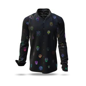 DEADHEAD MEETING - black shirt with colorful skulls -...