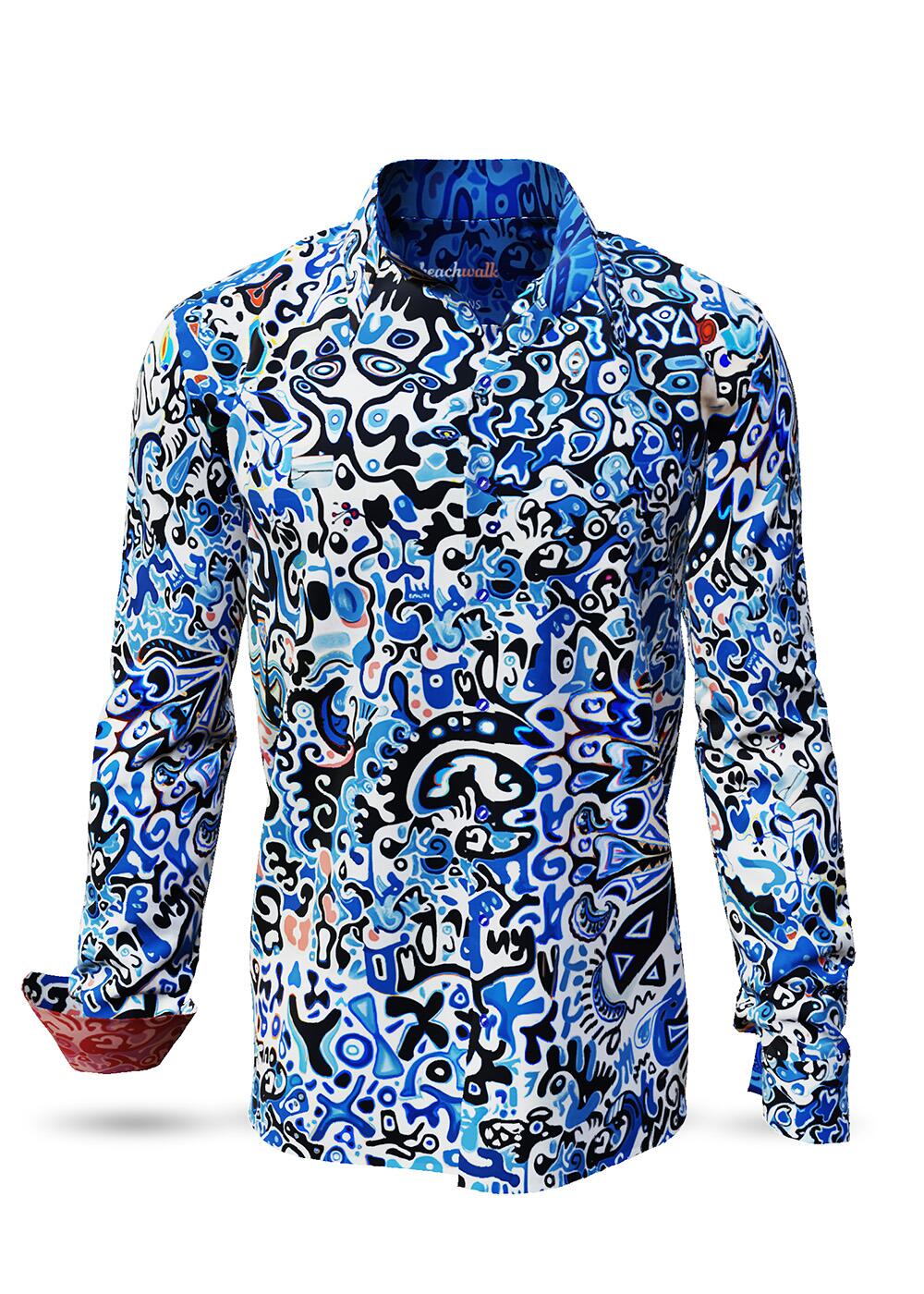 BEACHWALK - blaues Hemd mit schwarz weien Muster - GERMENS