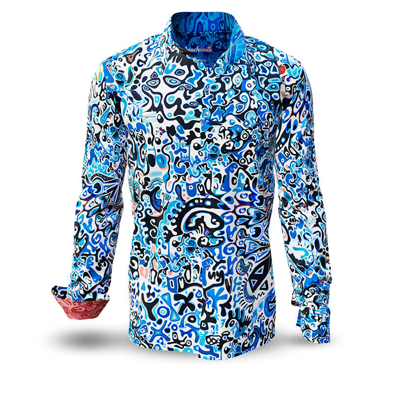 BEACHWALK - blue shirt with black and white pattern -...