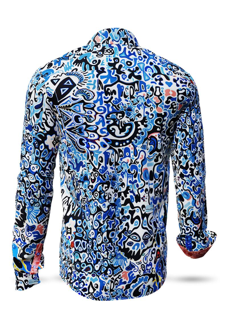 BEACHWALK - blue shirt with black and white pattern - GERMENS