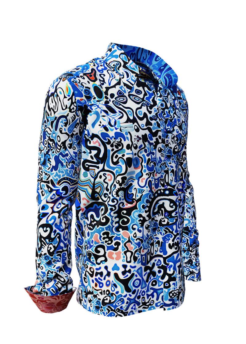 BEACHWALK - blue shirt with black and white pattern - GERMENS