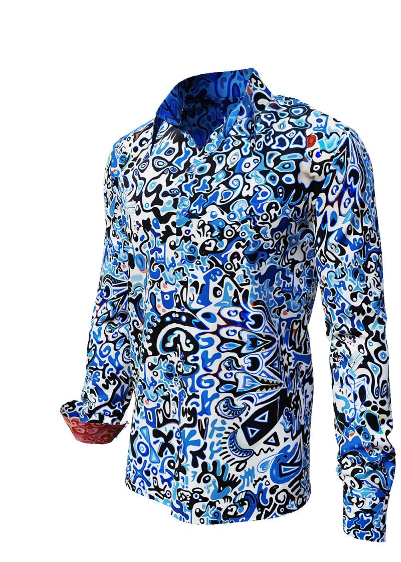 BEACHWALK - blue shirt with black and white pattern - GERMENS