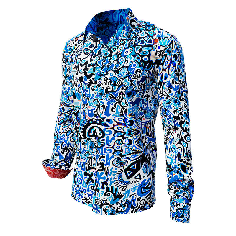 BEACHWALK - blue shirt with black and white pattern - GERMENS