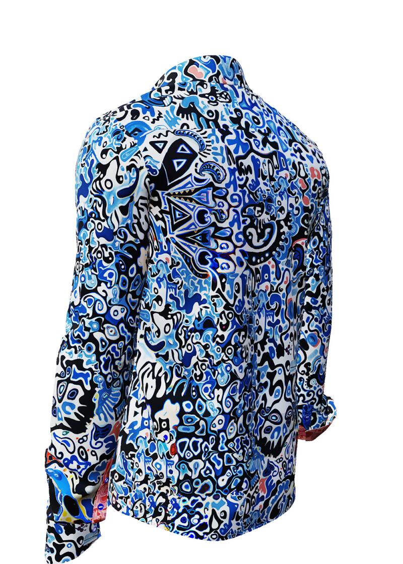 BEACHWALK - blue shirt with black and white pattern - GERMENS