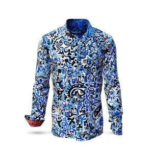 BEACHWALK - blue shirt with black and white pattern -...