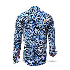 BEACHWALK - blue shirt with black and white pattern -...