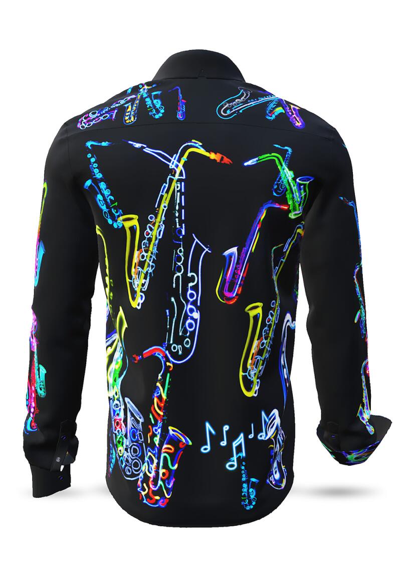 NEON SAXOPHONE - dunkles Hemd mit neonfarbenen Saxophonen...