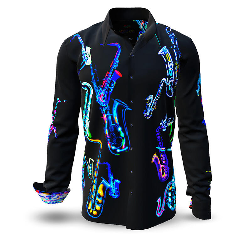 NEON SAXOPHONE - dark shirt with neon saxophones - GERMENS