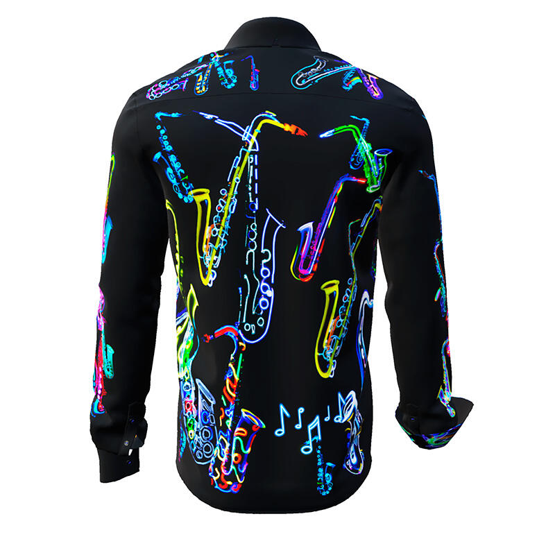 NEON SAXOPHONE - dark shirt with neon saxophones - GERMENS