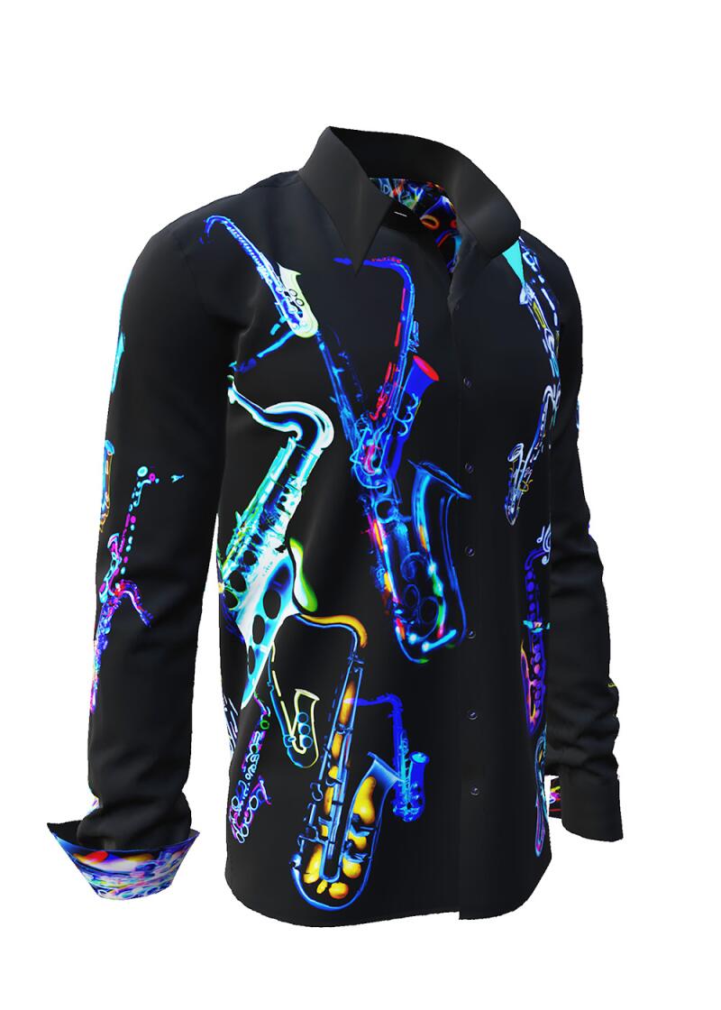 NEON SAXOPHONE - dark shirt with neon saxophones - GERMENS