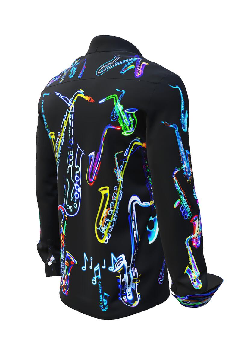 NEON SAXOPHONE - dark shirt with neon saxophones - GERMENS