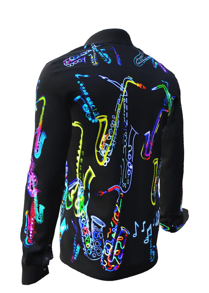 NEON SAXOPHONE - dark shirt with neon saxophones - GERMENS
