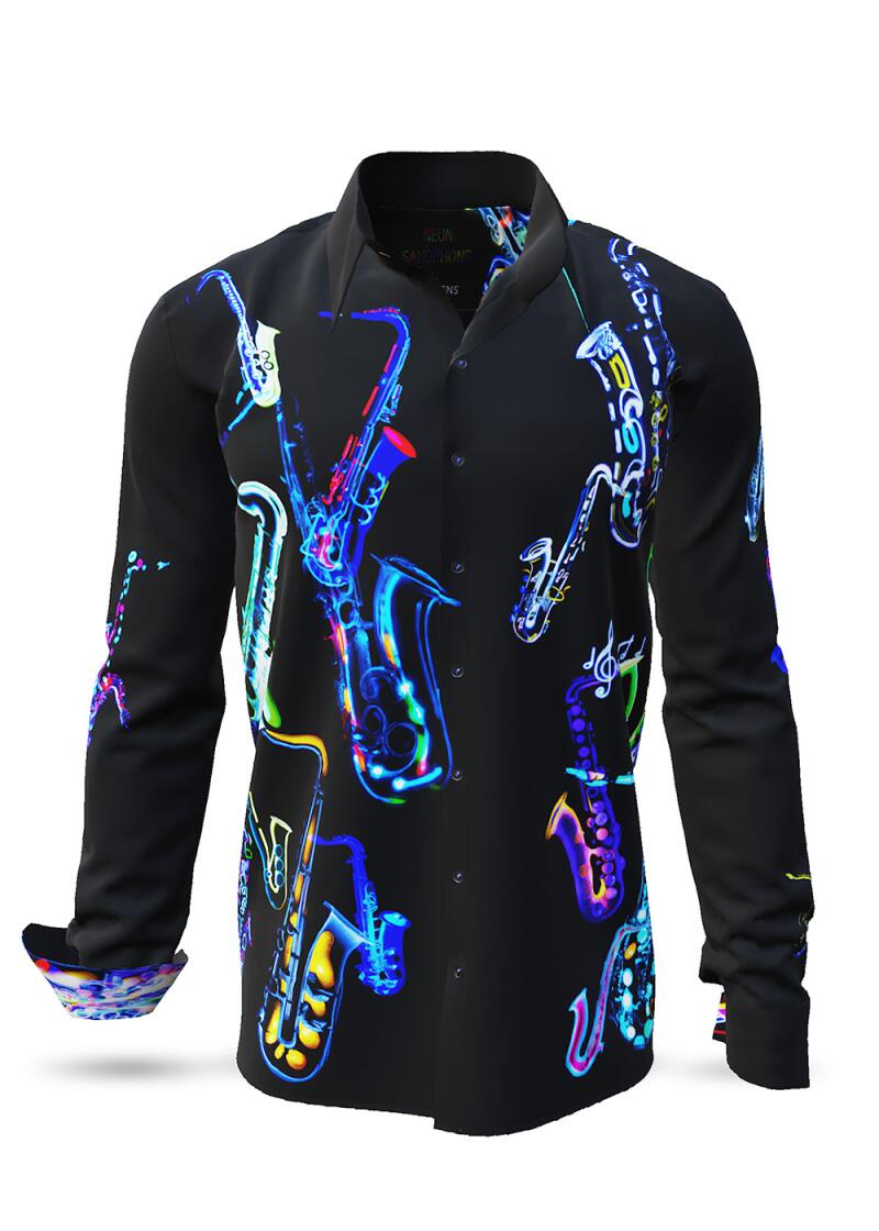 NEON SAXOPHONE - dark shirt with neon saxophones - GERMENS