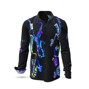 NEON SAXOPHONE - dark shirt with neon saxophones - GERMENS