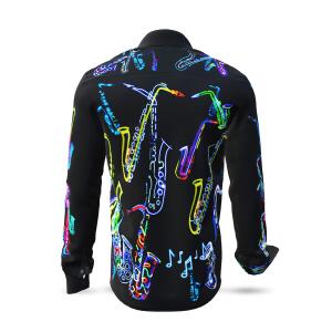 NEON SAXOPHONE - dark shirt with neon saxophones - GERMENS