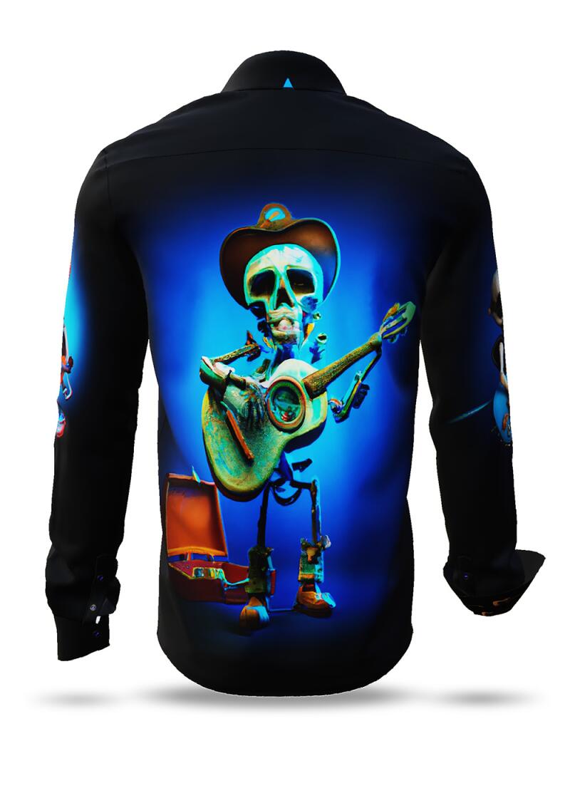 MR. DEATH PLAYS GUITAR - dunkles Hemd mit musizierendem...