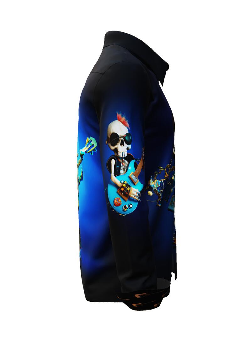 MR. DEATH PLAYS GUITAR - dark shirt with skeleton playing music - GERMENS