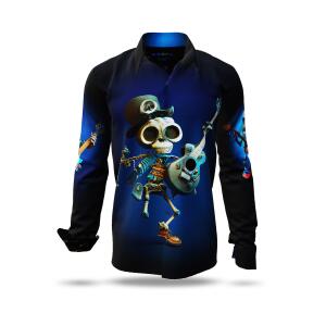 MR. DEATH PLAYS GUITAR - dark shirt with skeleton playing...