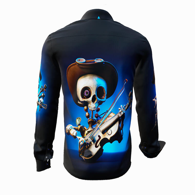 MR. DEATH PLAYS VIOLIN - dark shirt with skeleton playing music - GERMENS