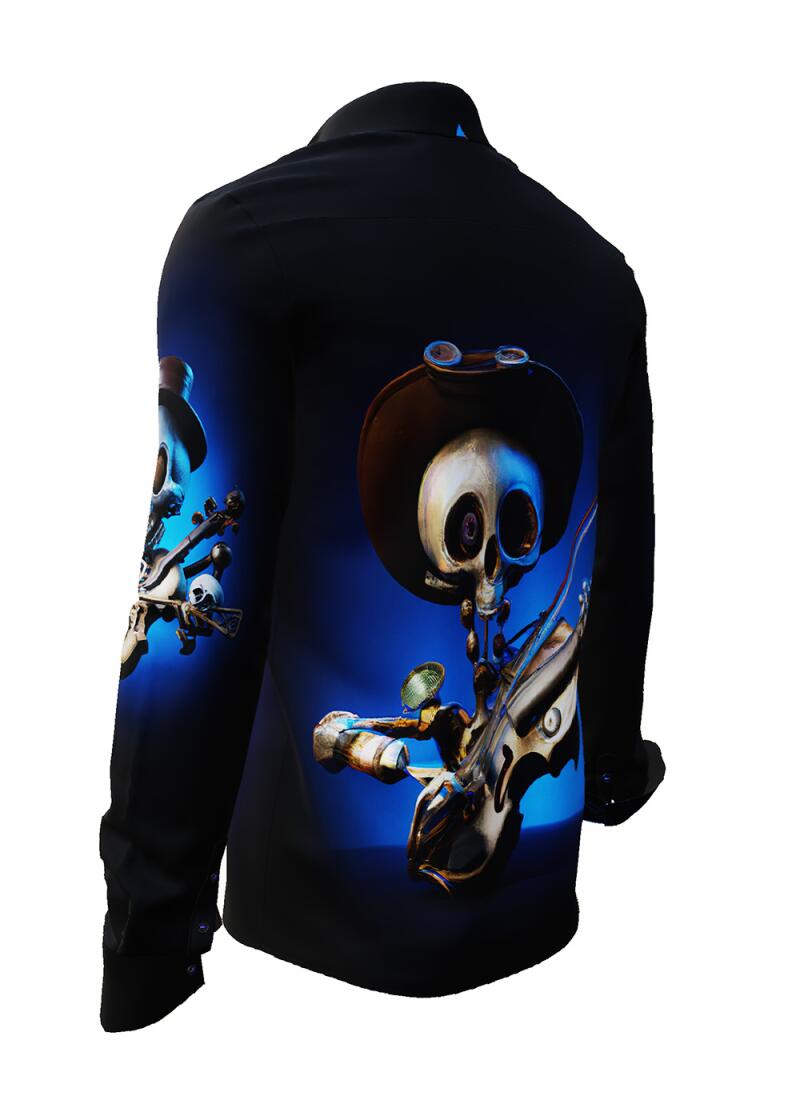 MR. DEATH PLAYS VIOLIN - dark shirt with skeleton playing music - GERMENS