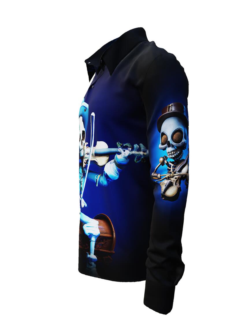 MR. DEATH PLAYS VIOLIN - dark shirt with skeleton playing music - GERMENS