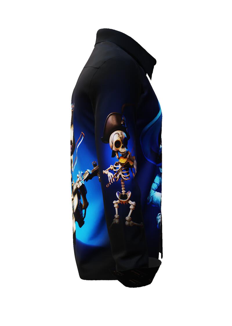 MR. DEATH PLAYS VIOLIN - dark shirt with skeleton playing music - GERMENS